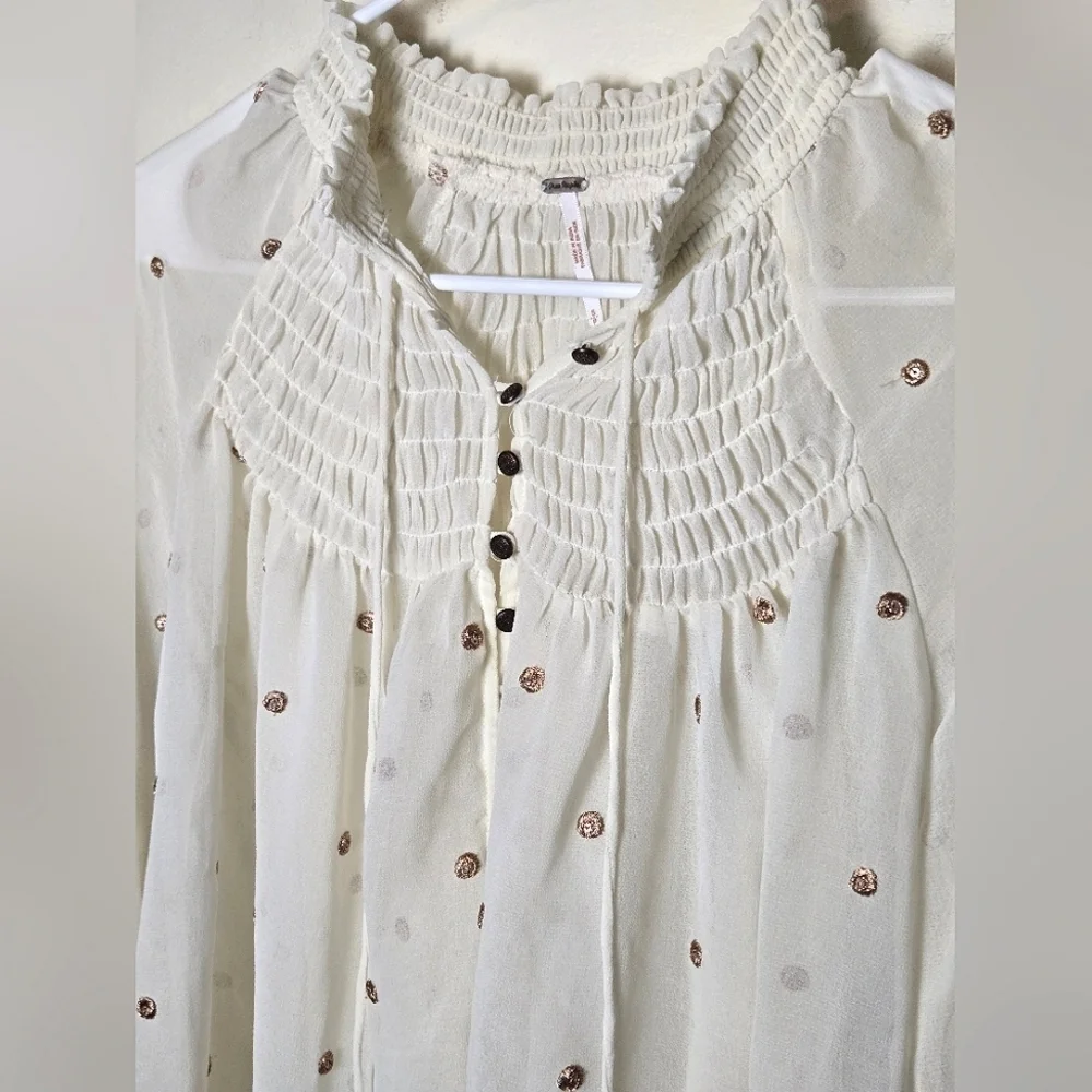 Free People Boho Ready‎ To Run Embroidered Sheer Oversize Blouse, Small